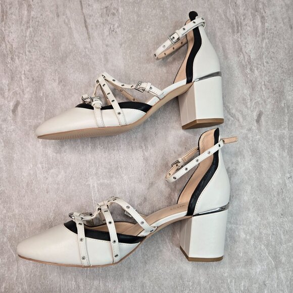 Nine West Pumps Sz 9 Ivory Leather Parisian Chic Dressy Pointed Toe Strappy Heel - Picture 6 of 11
